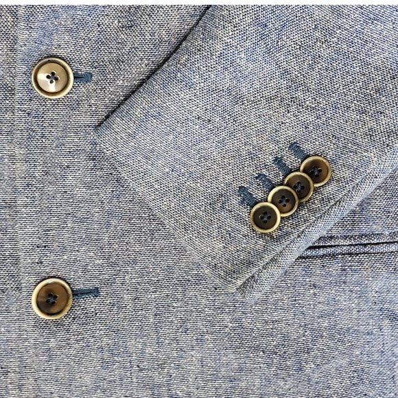 Paul Taylor Mens Linen Cotton Silk Blend Blue Heather Blazer Jacket Sprotscoat - Picture 5 of 14
